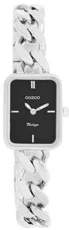 Oozoo Vintage Damen Uhr Silber/Schwarz | Armbanduhr Damen mit Metall Chunky Armband | Moderne Uhr für Frauen - Edle Analog Damenuhr in rechteckig C20361 (20x26mm)
