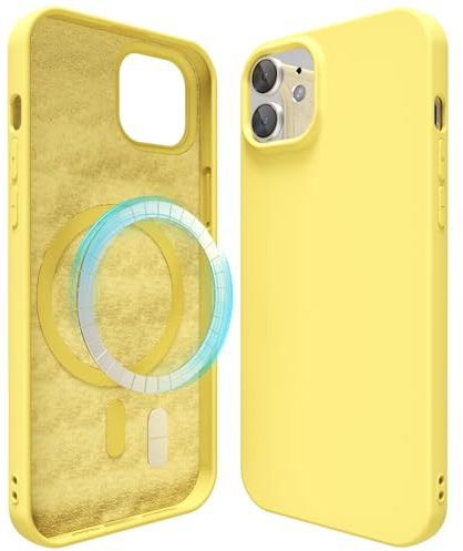 oakxco Silicone Case for iPhone 12 Pro/iPhone 12 Compatible with Magsafe Magnetic Wireless Charging, Slim Thin Soft Rubber Gel with Magnet, Matte TPU Mag Cover for Women Men, Yellow