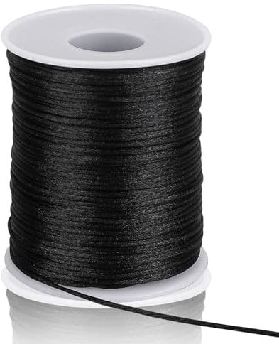 110Yards 1.5mm Black Nylon String Wind Chime Cord Replacement Necklace Satin String Nylon Cord Jewelry Making Macrame Waxed Trim Cord Multi-use Silk Cord for Bracelet Braided Beading, Lanyards, Craft
