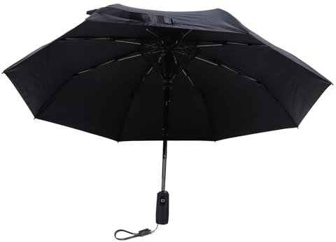 Jiawu Sun Umbrella with Fan, Portable Cooling Fan Foldable Umbrella UPF 50+ for Sun & Rain, USB Rechargeable Travel Umbrella Personal Fan for Heatstroke, Hot Days (Black)