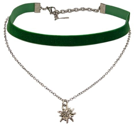 Alpenflüstern Trachten-Samt-Kropfband Strassedelweiss-Kette - nostalgische Trachtenkette enganliegend, Kropfkette elastisch, Damen-Trachtenschmuck, Samtkropfband (in traditionellen Farben) DHK332