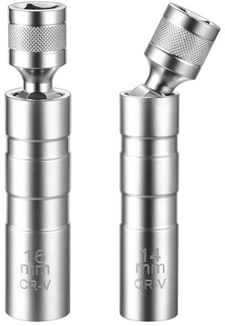 2X Cle a Bougie 14mm 16mm, Douille Bougie, Cle a Bougie Magnétique Universelle, Douille à Bougie Pivotante, Clé à Bougie d'Allumage à Paroi Mince 12 Pans 3/8 Outils de Retrait Bougie pour Automobile