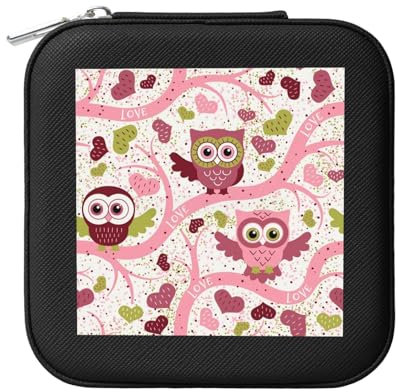 YXDVPALNE Süße Eule, Schmuckschatulle für Damen, Schmucketui, quadratisch, PVC, Leder, Schmuckschatulle, Reise-Organizer