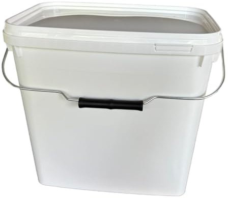 Silplast 1x 10 Liter Eimer rechteckig mit Deckel weiß 1 Stück stapelbarer Milch-/Vorratseimer mit Metallgriff Honigeimer Kunststoffeimer Lebensmittelfreigabe Behälter Leereimer Wassereimer