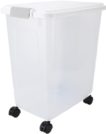 AUNMAS Rice Container, 30kg Rice Container With Lid and Rolling Wheels, Large Airtight Cereal Flour Dispenser Food Storage Container for Cereals, Flours, Snacks, and Pet Food