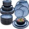 SÄNGER Aruba | Tafelservice 24 teilig, Steingut Geschirr Set 6 Personen, 6x Teller Set 6x Frühstücksteller 6x Tiefe Teller 6x Pastaschalen blau mit schwarzem Rand | VALUE COLLECTION