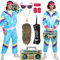 Mrsclaus 80er 90er Jahre Outfit für Herren Damen Jogginganzug Trainingsanzug Kostüm Erwachsene Disco Karneval Partnerkostüme Set mit Pop Rock Perücke Radio Telefon C055M