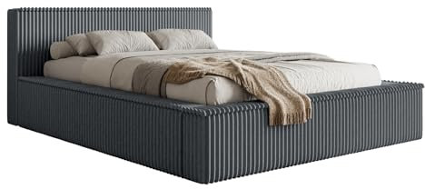 Selsey Polsterbett 160 x 200 cm Doppelbett Gepolstertes Bett Bettgestell Mit Stauraum Und Kopfteil Weicher Cord Stoff Grau Affolio