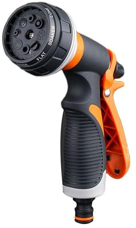 Gartenschlauchdüse mit 8 Sprühmuster, Durchflussregler, Gummiertem Griff | Kunststoff und Metall, Ergonomischer Auslöser, für Wash, Gartenpflege, Weihnachten Mottoparty