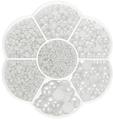 PATIKIL 5645Pcs Flatback Pearls Beads for Crafting, 7 Sizes Half Round Resin Beads Flatback Pearl Charms for DIY Nail Art Phone Decoration Socks Charms, White