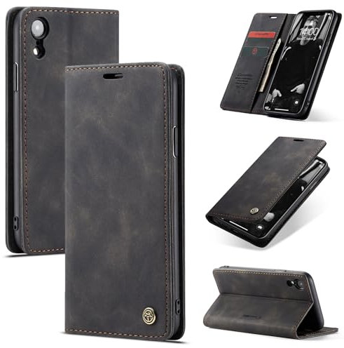 Cracedily Cover per iPhone XR Case, Custodia Cover Pelle Premium Portafoglio con Porta Carte Magnetica Supporto Protezione Flip Case Custodia per iPhone XR, Nero