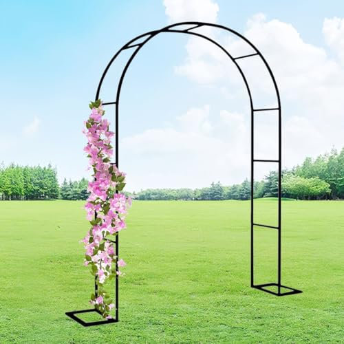 Generisch Rosenbogen aus Edelstahl, Gartenbögen Metall, Torbogen Rankhilfe Rankgitter, Stabiler Rankbogen, 80-350cm Gemüse-Wachstumsbogen für Gartenlaube mit Sockel(Schwarz,Width 200xHeight 230cm)