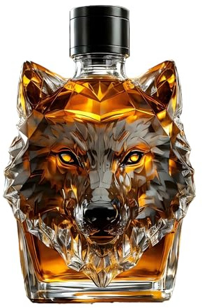 Generisch Wolf Whisky Flasche 350 ml, lustige Tierstatue Kunst Skulptur Whiskyflaschen, Glas Wolf Head Flaschen Sammler Geschenk für Home Bar