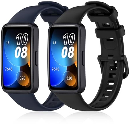 aceyoon 2 Stück Silikon Armband Kompatibel mit Huawei Band 8 9 Armband für Damen Herren, Verstellbares Sport Uhrenarmband für Huawei Band 8 9 Ersatzarmband (Schwarz und Blau)
