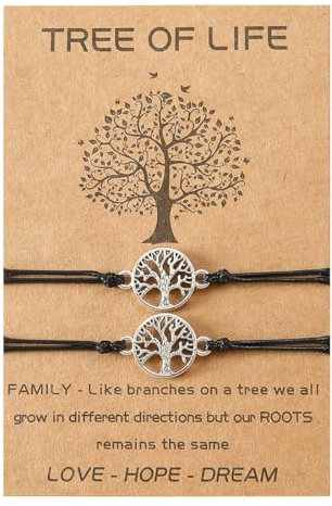 LuLiyLdJ Bracciale Donna Catena In Acciaio Albero Della Vita Portafortuna Mamma, Nonna, Nodini Intrecciati e Ciondolo, Regali Portafortuna