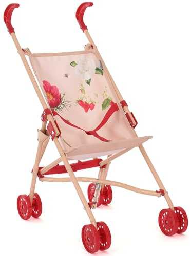 Poussette pour poupée Roma Flora - Jouet écologique avec parapluie pour poupée - À partir de 2 ans, crème/rouge, tissu recyclé, pliable, portable, première poussette idéale pour poupée, cadeau de Noël