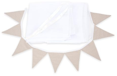 FabiMax 3-teiliges Hausbett-Deko-Set mit 2 Betthimmeln und Wimpelkette (Beige Punkte)