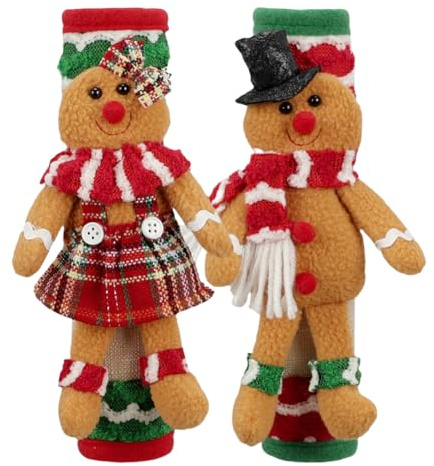 Vhjlfig Christmas Kitchen Door Handle Covers, Christmas Appliance Handle Covers, 2x Fridge Door Handle Covers for Gingerbread Man Dishwasher | Lid
