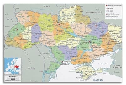 JIYAYCU Dekoratives Gemälde auf Leinwand, Motiv: Karte der Ukraine, 30 x 45 cm