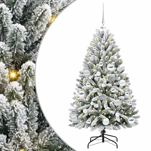 vidaXL Albero di Natale Artificiale Verde e Bianco 120 cm, Albero di Natale Minimal, con LED, Decorazione stagionale, per Interni, Stile Moderno, PVC