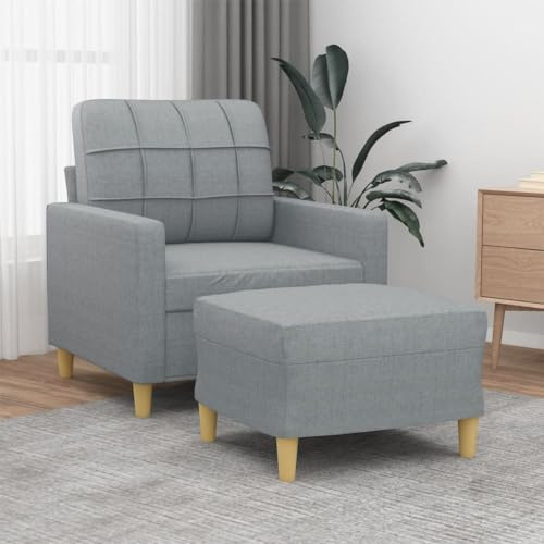 Frdhee Mini Sofa Küchensofa, Sessel mit Hocker Hellgrau 60 cm Stoff für Gäste und Alltag