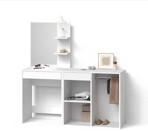Livinity Coiffeuse NOLA, Blanc, 140cm avec Armoire