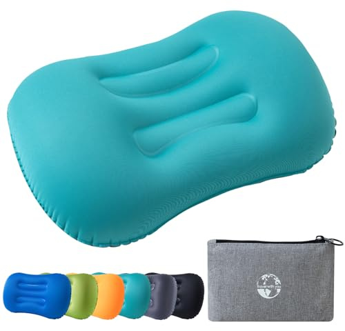JetsCush Campingkissen Aufblasbar Ultraleicht Reisekissen Strandkissen | Ergonomisch Luftkissen klein verpackbar für Camping Wandern Trekking Reisen Strand Blaugrün