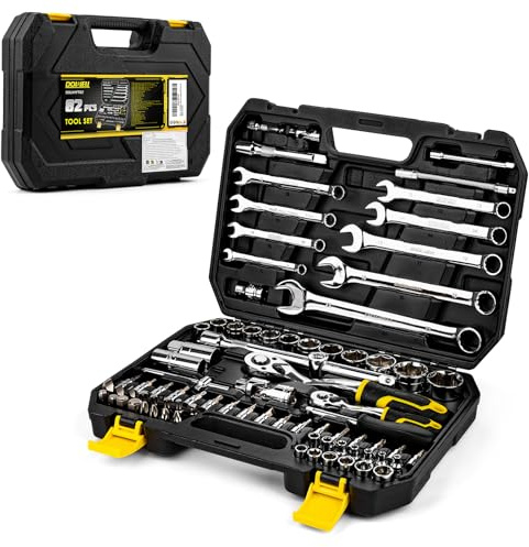 DOWELL 82-Piece Professional Socket and Bit Set | 1/4 Inch & 1/2 Inch Drive with Ratchet | 72-Tooth Ratchet | Tamper-proof Torx & Impact Wrench Inserts | Combination Wrench Set