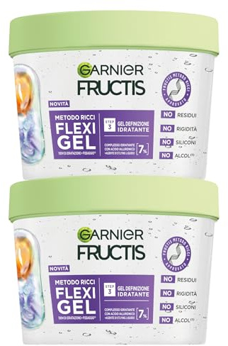 Garnier Fructis Metodo Ricci Flexi Gel Definisce Idrata Fissa il Riccio Lunga Tenuta fino a 100H Formula Vegana con Acido Ialuronico e Agente di Styling Liquido Senza Siliconi - 2 Barattoli da 370ml