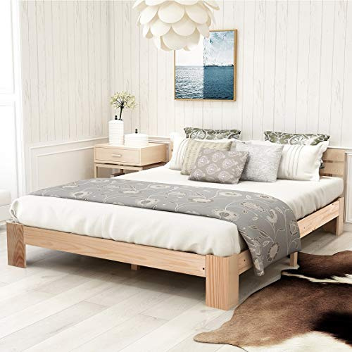 LIFEISLE Massivholzbett 140x200cm aus Fichte, Bettgestell Bettrahmen mit Bettkopf, Holzbett Jugendbett Gästebett mit Lattenrost für Schlafzimmer Gästezimmer, Natur Holzfarbe