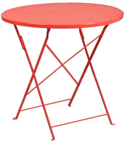 Flash Furniture Oia Klappbarer Terrassentisch aus Stahl für drinnen und draußen, 76,2 cm, rund, Korallenrot