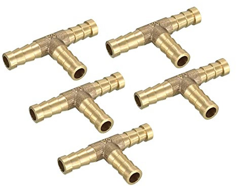 sourcing map Lot de 5 raccords de tuyau en laiton cannelé en T 3 voies pour air eau carburant gaz 8 mm