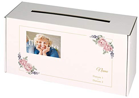 private grief Sammelbox für Trauerkarten und Kondolenzkarten bei der Trauerfeier mit Beschriftung Blatt (Rosen)