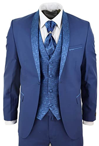 Men's 4 Piece Wedding Suit Groom Shawl Collar Vintage Blue Cravat Tailored Fit | Men's Suits | Suit | Mens Suits 4 Piece | Suits for Men UK | Suits for Men | 4 Piece Suits for Men