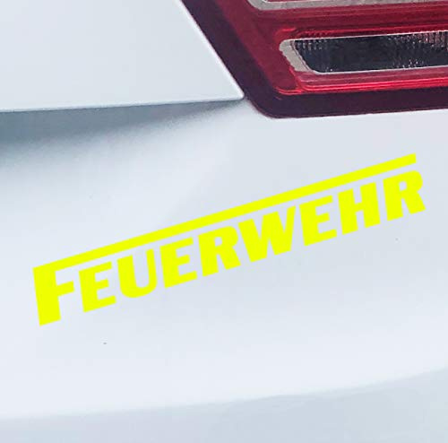 PrintAttack P058 | Auto Aufkleber Wunschfarbe Feuerwehr | langes F | Autoaufkleber | Sticker | Verschiedene Größen (Neongelb, 20cm x 3cm)