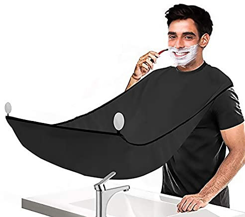 ShopINess Rasierschürze in Schwarz mit Saugnäpfen – Bartschürze für saubere Rasur im Badezimmer – 78x120 cm – Wasserdicht & pflegeleicht – Bartfänger mit Klettverschluss – Unisex – Ideal für Männer
