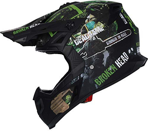 Broken Head Resolution - Motorrad-Helm Für MX, Motocross, Sumo und Quad - Matt-schwarz & Grün - Größe XS (53-54 cm)