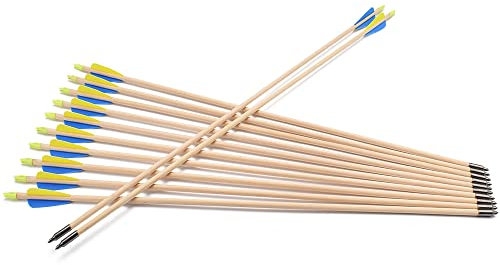 TY Archery 12 Stück Holzpfeile Pfeile Holzpfeil Recurvebogen Sportbogen Bogenschiessen 32 Zoll