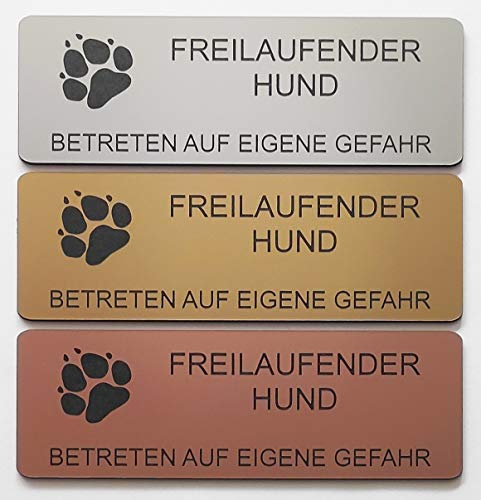 Hundeschild Warnschild Freilaufender Hund Betreten Gefahr 12x4cm Selbstklebend Gravur Schild Achtung