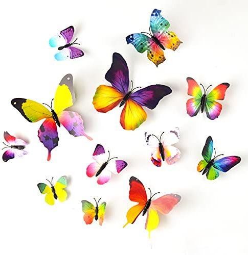 TUPARKA 36 Pieces 3D Butterfly Wall Stickers Wall Butterflies Garden Decorations Girls Bedroom Accessories (Rainbow)