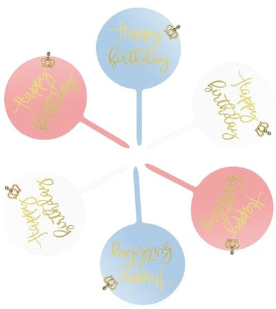 12Pcs Happy Birthday Cake Topper, Round Acrylic Birthday Cupcake Topper Cake Pick Decorations for Birthday Party Cake Desserts Pastries