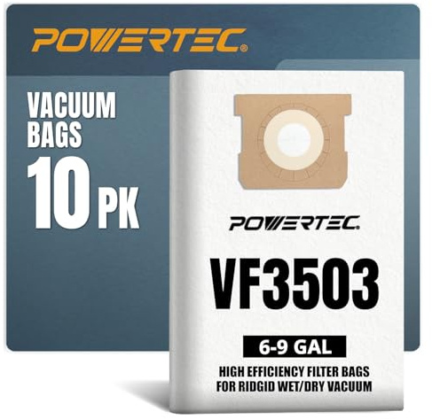 POWERTEC 75016-P5 Lot de 10 sacs filtrants pour aspirateur Ridgid VF3503 15-24 l