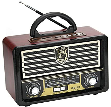 HIOD Portable en Bois Rétro Radio sans Fil Bluetooth HiFi Haut-Parleur Stéréo AM FM Radio Récepteur Lecteur USB TF Carte AUX MP3 Style Classique,Red