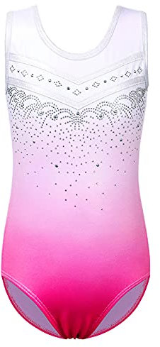 ZNYUNE Kinder Turnanzug Mädchen Gymnastik Trikot Gymnastikanzug Ärmellos Klassisch 254 WhitePink 10A
