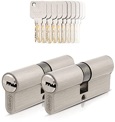 GERCAR Pro 2x Schließzylinder 40/40 gleichschließend Set 2 Profilzylinder inkl. 10 Schlüssel - 80 mm Türschloss Zylinderschloss 2er Zylinder - Länge: 80mm, A:40 B:40 - Messing matt massiv