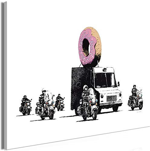 murando - Akustikbild Banksy Strawberry Donut Leinwandbild 1 tlg Kunstdruck modern Wandbilder XXL Wanddekoration Design Wand Bild - Graffiti Street Art Polizei schwarz weiß