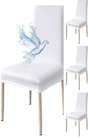 Poligino Coprisedia 4 pezzi, impermeabile, per sala da pranzo, fodera per sedia estensibile, universale, facile da installare, facile da pulire (bianco puro,4 pezzi)