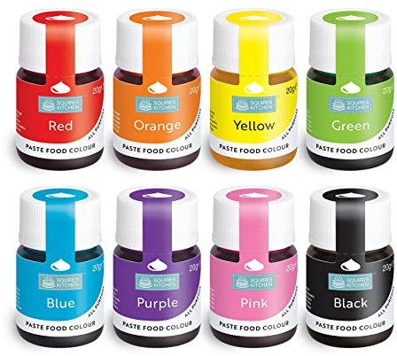 Squires Kitchen Food Colouring Paste Set of 8, Concentrated Food Colour for Use with Sugarpaste, Icing, Fondant, Modelling Pastes, Buttercream, Royal Icing, Cake Mixes and More - 8x 20g