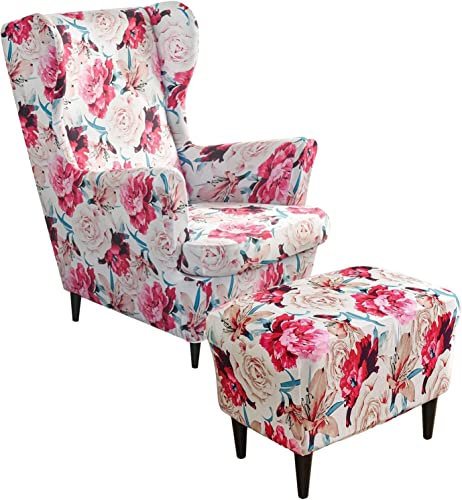 AQIGR 2 Teilig Ohrensessel Überzug Mit Ottomane Schonbezug Stretch Sessel Überwürfe Ohrensesselbezüge Bezug Sesselhusse Tiger Stuhlbezug (Color : #28)