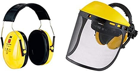 3M Peltor Casque antibruit Optime I H510A-401-GU - Jaune - Serre-tête, 27 dB & OREGON - Visière en Maille d'Acier & Protège-Oreilles Réglable, Protection du Visage, du Front et des Oreilles